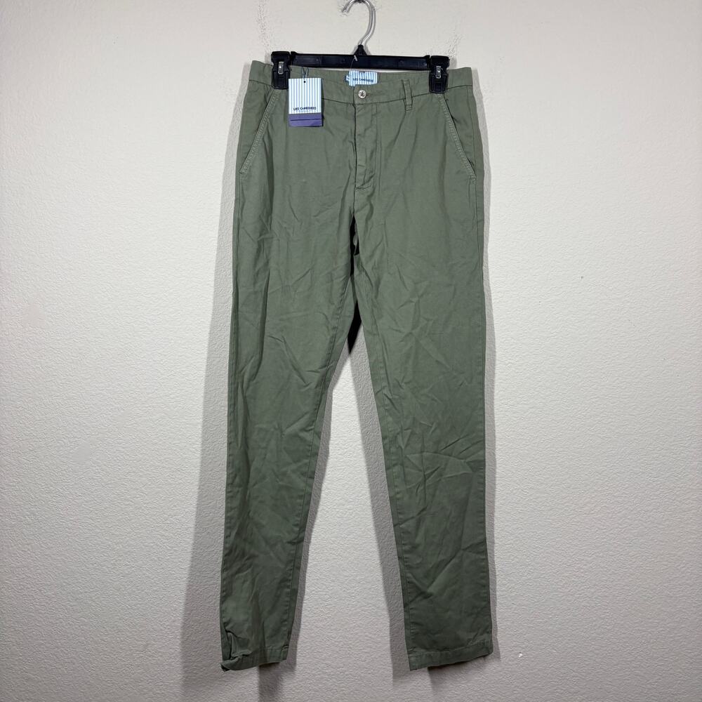 Les Canebiers Mens Small Tartane Chino Pants Olive Green Cotton Mid Rise